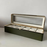 Luxury transparent-lid watch box with 6 fabric-lined compartments, portable and shockproof design, V1102-SBSNH001