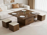 Fittro 3-in-1 Lift Top Coffee Table with 4 Chairs, Dining Table Work Desk Built-in Storage, MF-CT-W4C-WAL-AB