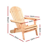 Gardeon Adirondack Outdoor Chairs Wooden Beach Chair Patio Furniture Garden Natural Set of 2 FF-BEACH-CHAIR-NTLX2