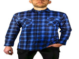 Mens 100% Cotton Flannelette Shirt Long Sleeve Check Authentic Flannel - Blue - 3XL V563-FS-FP22-48-3XL