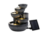 Gardeon Solar Fountain Water Feature 5-Tier Cascading Bowl Grey 51cm FOUNT-A-BOWL-5LVL-GY