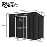 PlantCraft Galvanised Steel Garden Shed 2.38 x 1.31 x 1.82m, with 2 Sliding Doors, 2 Air Vents, V219-GSDSTLPC31SA
