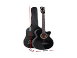 Alpha 38 Inch Acoustic Guitar Wooden Body Steel String Full Size Cutaway Black GUITAR-D-38-BK