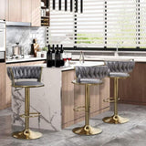 2x Height Adjustable Swivel Bar Stool Velvet Golden Base Barstools Chairs Padded Seat- Grey V255-GP1762-GRY