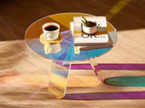 Round Iridescent Side Table, Acrylic End Table, Clear Rainbow Acrylic Coffee Table for Drink, Food, V952-YKLBZYXXCSDGZR4CHV0