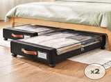 Artiss 2X Under Bed Storage Containers 48L Clothes Organiser Wheels Oxford Black UBS-DIY-MET01-BKX2