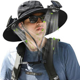 Solar Fan Hat, Wide Brim Outdoor Fishing Hat, 2 Fans with UPF 50 Sun Protection, 3-Speed Adjustable V1366-AZ2-W-11583