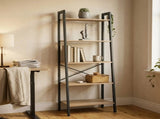 CARLA HOME 5 Tier Ladder Shelf - Wood Metal Display Bookcase - Brown - Rustic - Steel V178-36427