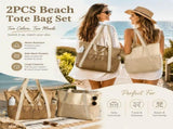 Beige & Brown Water Resistant Beach Tote Bag 2 Pieces Pack V1221-XM-LB635-GM48