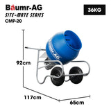BAUMR-AG 100L Portable Poly Drum Cement Concrete Mixer, Ultra-Light 36kg, 16 Inch Tyres, Electric V219-TOLCCMBM1C0A
