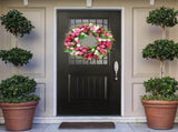 15" Artificial Tulip Wreath for Front Door Spring Summer Silk Flower with Green Leaves,All-Season V1366-AZ2-W-16383