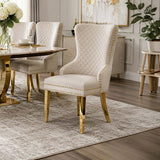 Set of 2 Beige Velvet Dining Chairs Button Studded Ring Back Design Golden Legs V43-DC-LYN-GL