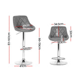 Artiss 2x Bar Stools Leather Padded Gas Lift Grey BA-K-704-GYX2