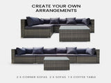LONDON RATTAN 5 Piece 4 Seater Outdoor Modular Lounge Setting with Coffee Table, Grey V219-OTDOLSLR4SGY2