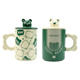 2X High-Fired Ceramic Porcelain Mug Set with Lid 400ml Bear w Tea Spoon GREEN V274-HA-LA-P0024828-BEAR