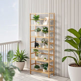 VEVOR Bamboo Bookshelf 6 Tiers Bamboo Ladder Bookcase Rectangle Storage Rack V952-TBSJTBZZZFX69RI3MV0