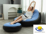 Blue Inflatable Flocked Lounge Chair & Ottoman Set with Foot Pump - Portable Ergonomic S-shaped Air V888-ELOSUNG49506