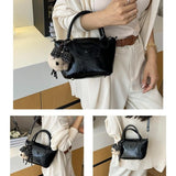 Black Compact PU Leather Crossbody Bag With a pendant- Lightweight Handheld Shoulder Purse with V888-ELOSUNG56245-1