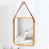 CARLA HOME Hanging Wall Mirror with Bamboo Frame with Adjustable Leather Strap for Bathroom, V178-36293
