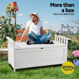 Gardeon Outdoor Storage Bench Box Wooden Garden Toy Tool Patio Furniture White ODF-OSB-WDL-WH