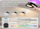 Battery Operated Wall Sconce Set of 2, Rechargeable RGB LED Lights, Remote, Black V1263-JX-5794