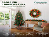 Christabelle Sable Fir Christmas 3pc Set 1.2m Potted Tree 61cm Wreath 2.74m Garland with Multic CMB-SENSF4P-WG