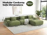 Artiss 300cm Modular Sofa Bed Comfort L-Shaped Sectional Boneless Couch Green SBED-O-CDY-4S-GN-ABC
