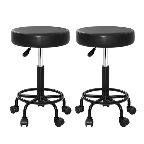 Artiss 2x Salon Stool Round Swivel Chair SALON-B-RD-NEW-BKX2