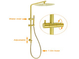 WELS Brushed Gold 2in1 Shower Large Round 12" Rain Head Handheld Silde Wall Rail Arm V1233-S4902ABGSS019CBGKSR112G