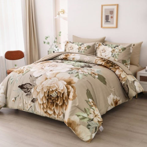 Cozy Floral Comforter Set, King Size, Quilted Warm Bedding with Pillowcases V745-MAB010948AJ3