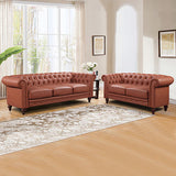 2 Seater 3 Seater Brown Sofa Lounge Set Button Tufted in Faux Leather V43-SET-MDL-3+2-BR