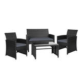 Gardeon 4 PCS Outdoor Sofa Set with Storage Cover Rattan Chair Furniture Black ODF-RATTAN-4PC-AB-BK-COVER