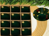 24pk Flocked Xmas Baubles Metal Cap, Dark Green 8cm V1221-XM-LB079-007