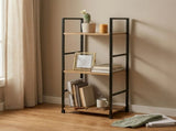 CARLA HOME 3 Tier Bookshelf - Wood Metal Display Shelf - Brown - Rustic - Steel - Living Room Office V178-36410