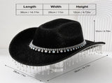 Silver Rhinestone Fringe Cowboy Hat - Sparkling Western Party Hat with Round Gemstone Band and V888-ELOSUNG57115-1