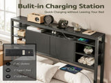 Artiss Bed Headboard King Single Storage Bedhead Charging Station Black BED-HEAD-SOR-KS-BK