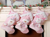 Christmas Stocking Pink Snowman Reindeer 18 Inches Xmas Stockings Holiday Christmas Decoration Gifts V1366-AZ2-W-13359