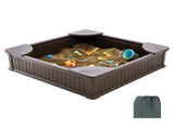 Sandbox with Cover, 48.6x48.6x12.4 in Square Sand Box, HDPE Sand Pit with 4 Corner Seating and V952-SXSLFXJCK000BU65WV0