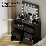Artiss Dressing Table Set Stool 12 Led Bulbs Black FURNI-Q-DRESS01N-LED-BK-AB