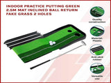 Indoor Practice Putting Green 2.5m Mat Inclined Ball Return Fake Grass 2 Holes V63-834791
