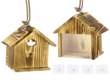 2PCS Pinewood Birdhouses with 4 Hooks, 6.8" x 4.9" x 8.3" Wooden Bird House with Transparent Window V1192-AZ-W-18419