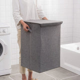 SOGA 2X Grey Medium Collapsible Laundry Hamper Storage Box Foldable Canvas Basket Home Organiser SBOX101X2