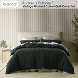 Bianca Acacia Charcoal Vintage Washed Cotton Quilt Cover Set Queen V442-BCA-QUILTCS-ACACIA-CHARCOAL-QS