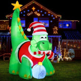 Jingle Jollys Christmas Inflatable Dinosaur 1.86M Height LED Decorations Illuminated XMAS-INF-DINO-GR-6FT