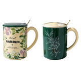 2X High-Fired Ceramic Porcelain Mug Set with Lid 400ml Vintage Floral Tea Spoon GREEN V274-HA-LA-P0024824-MUT