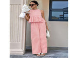 Women'S 2 Piece Set Summer Outfits Ruffle Tank Top and Wide Leg Pants Matching Lounge Set Pink M V1366-AZ2-W-14529