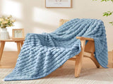 Updated Grey Throw Blanket for Couch and Bed- Super Soft and Warm 3D Checkered Fluffy Fuzzy Fleece V1107-114-04473-BLU3
