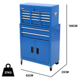 Bullet Pro 8 Drawer Tool Box Chest Cabinet Storage, with 2-Door Toolbox Garage Organiser Set, Blue V219-TOLCABBU82BA