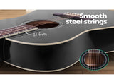 Alpha 41 Inch Acoustic Guitar Wooden Body Steel String Dreadnought Stand Black GUITAR-D-41-BK-CAPO