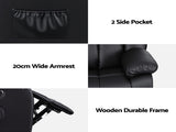 Artiss Manual Massage Recliner Chair for Living Room, Leather Sofa Lounge Reclining Chair with 2 USB RECLINER-A13-UB-PU-BK-AB